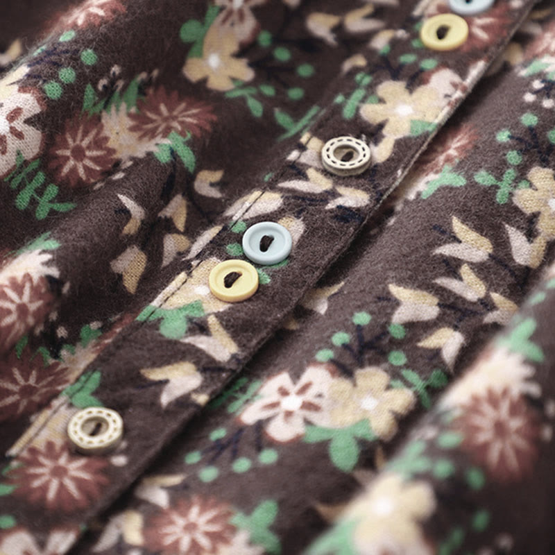 Camicia da donna in cotone a maniche lunghe con stampa floreale autunnale Buddha Stones e bottoni - image 26