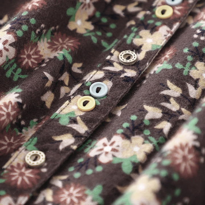 Camicia da donna in cotone a maniche lunghe con stampa floreale autunnale Buddha Stones e bottoni - image 26