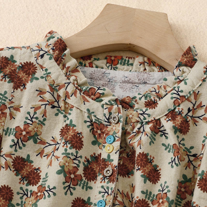 Camicia da donna in cotone a maniche lunghe con stampa floreale autunnale Buddha Stones e bottoni - image 2