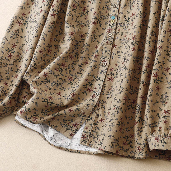 Camicia da donna in cotone a maniche lunghe con stampa floreale autunnale Buddha Stones e bottoni - image 21