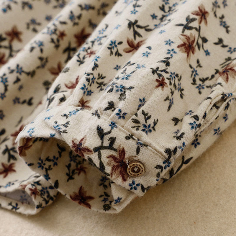 Camicia da donna in cotone a maniche lunghe con stampa floreale autunnale Buddha Stones e bottoni - image 13