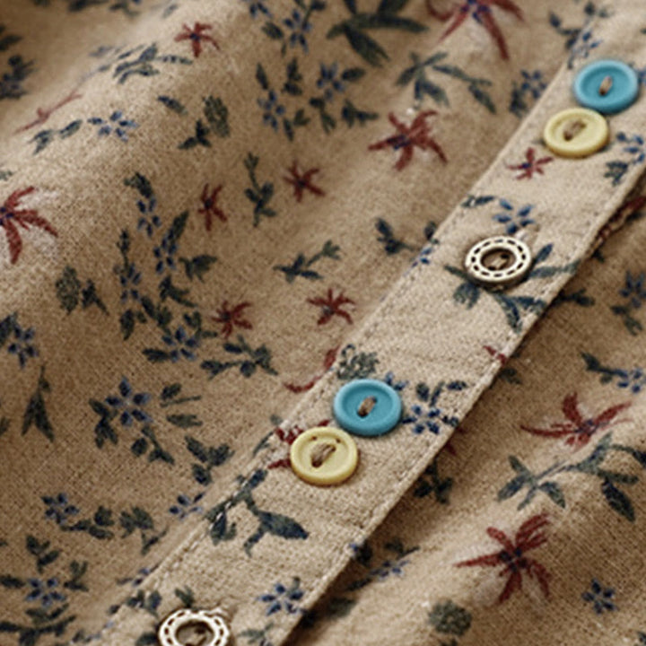 Camicia da donna in cotone a maniche lunghe con stampa floreale autunnale Buddha Stones e bottoni - image 20