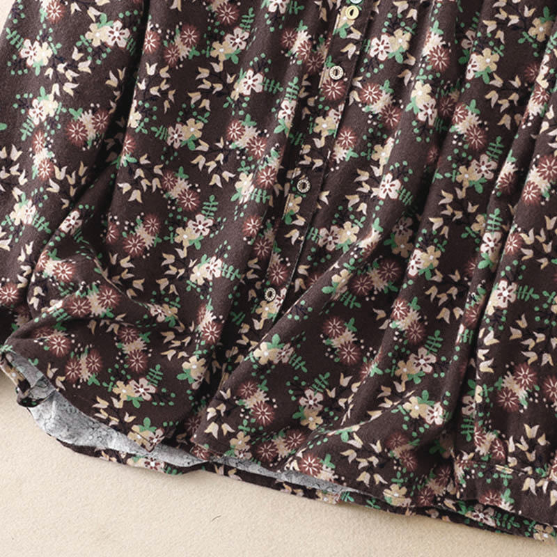 Camicia da donna in cotone a maniche lunghe con stampa floreale autunnale Buddha Stones e bottoni - image 25