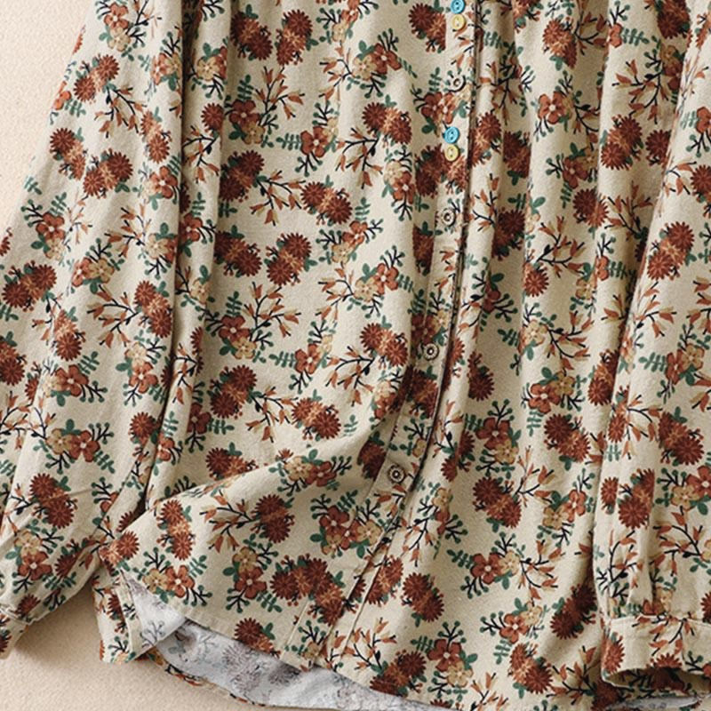 Camicia da donna in cotone a maniche lunghe con stampa floreale autunnale Buddha Stones e bottoni - image 3