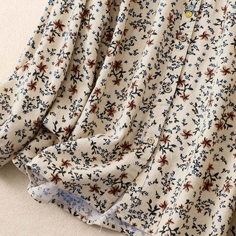 Camicia da donna in cotone a maniche lunghe con stampa floreale autunnale Buddha Stones e bottoni - image 11