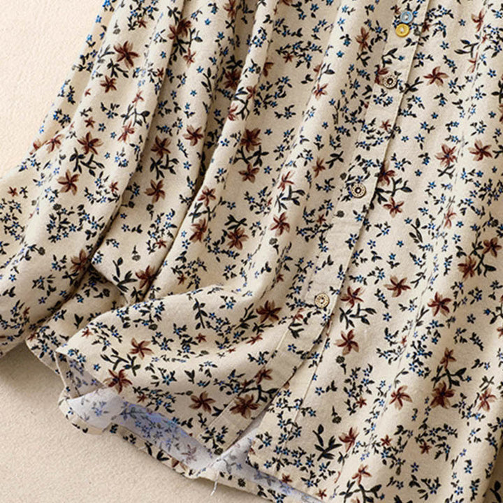 Camicia da donna in cotone a maniche lunghe con stampa floreale autunnale Buddha Stones e bottoni - image 11