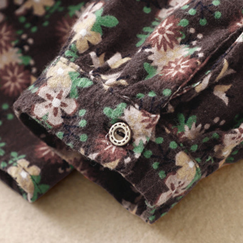 Camicia da donna in cotone a maniche lunghe con stampa floreale autunnale Buddha Stones e bottoni - image 27