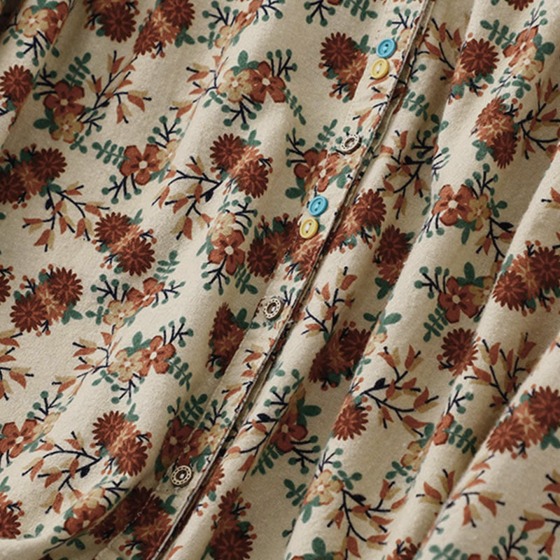 Camicia da donna in cotone a maniche lunghe con stampa floreale autunnale Buddha Stones e bottoni - image 4