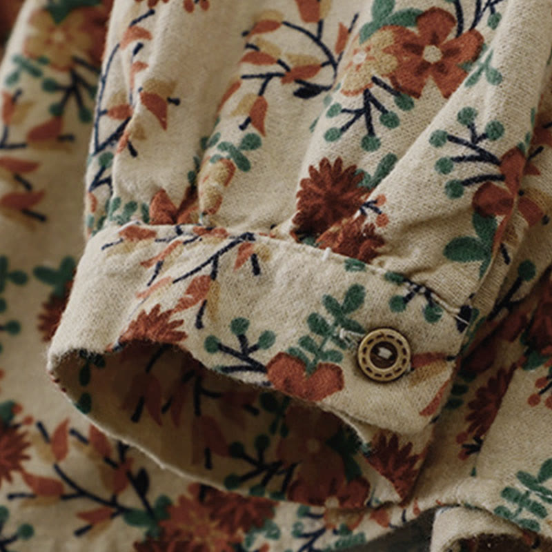 Camicia da donna in cotone a maniche lunghe con stampa floreale autunnale Buddha Stones e bottoni - image 5