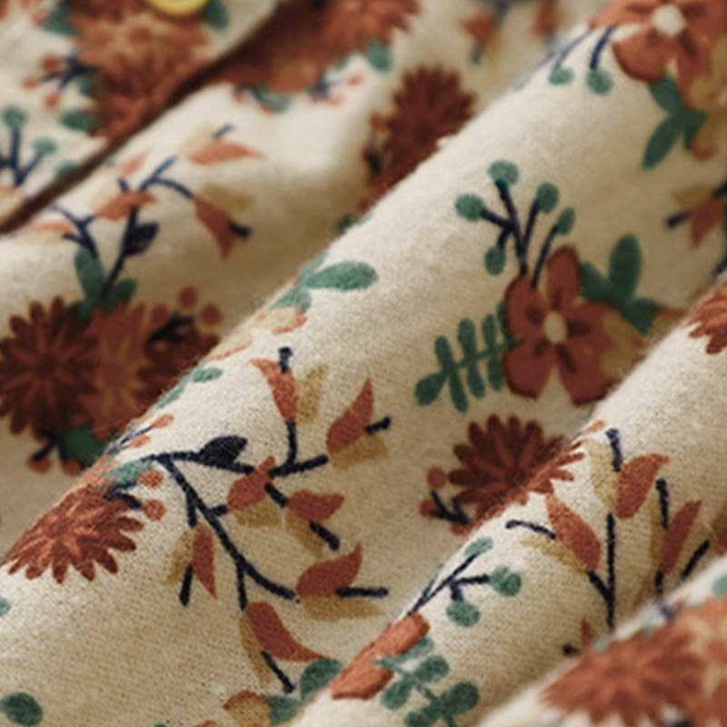 Camicia da donna in cotone a maniche lunghe con stampa floreale autunnale Buddha Stones e bottoni - image 6