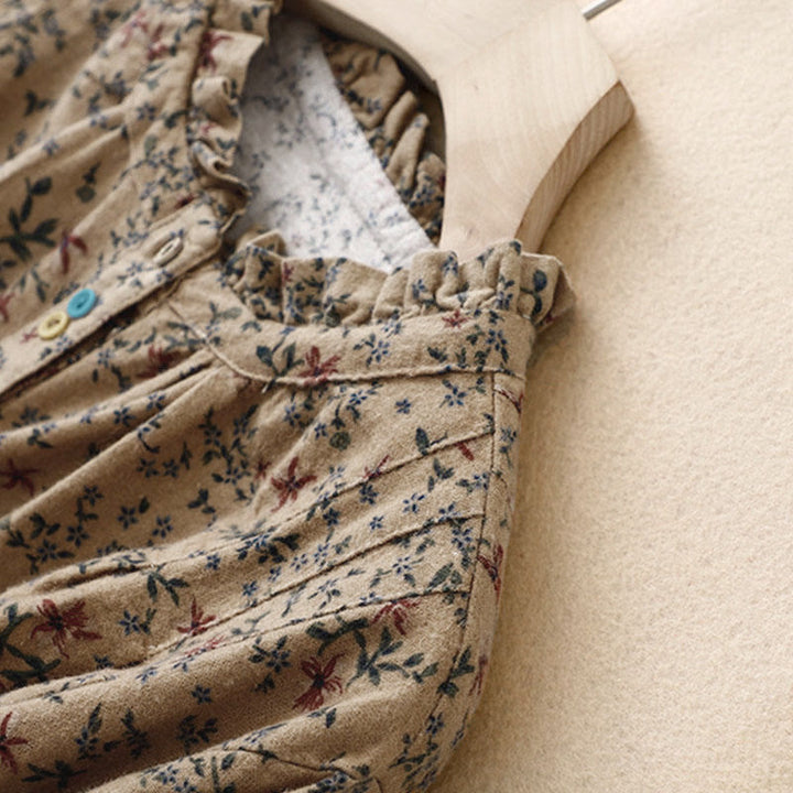 Camicia da donna in cotone a maniche lunghe con stampa floreale autunnale Buddha Stones e bottoni - image 19