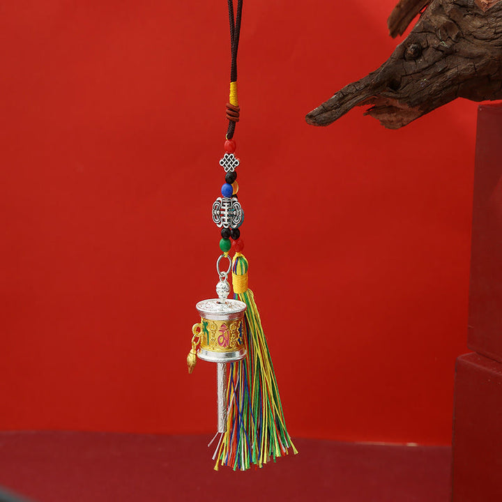 Portachiavi con ruota di preghiera Buddha Stones Om Mani Padme Hum e nappe colorate Purezza - Oro medio - image 4