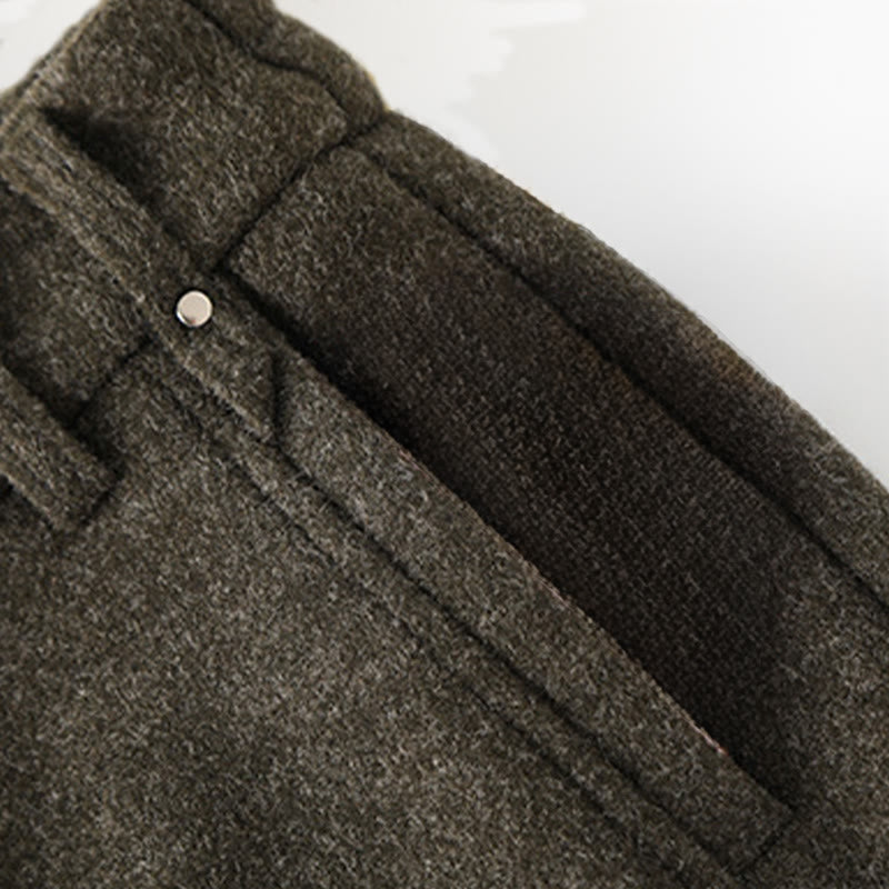 Pantaloni larghi da donna in lana spessa e cotone con bottoni semplici Buddha Stones e tasche - image 3