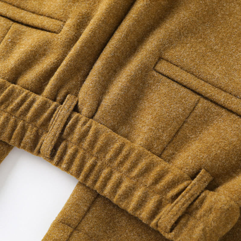 Pantaloni larghi da donna in lana spessa e cotone con bottoni semplici Buddha Stones e tasche - image 9