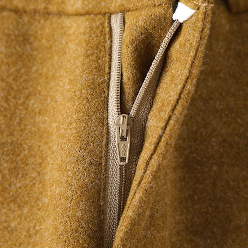 Pantaloni larghi da donna in lana spessa e cotone con bottoni semplici Buddha Stones e tasche - image 7