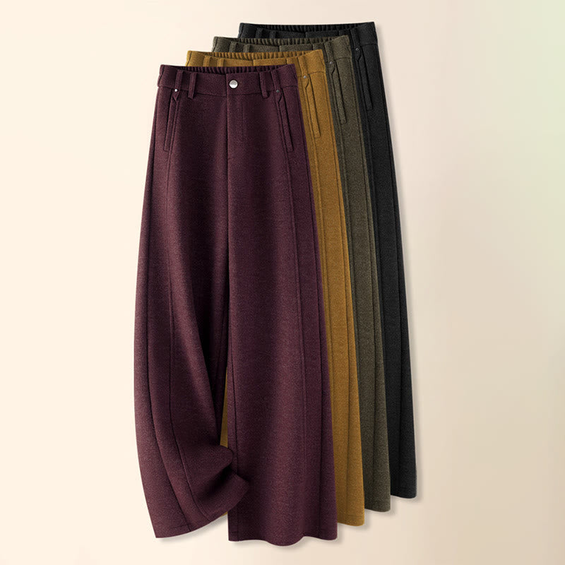 Pantaloni larghi da donna in lana spessa e cotone con bottoni semplici Buddha Stones e tasche - image 16