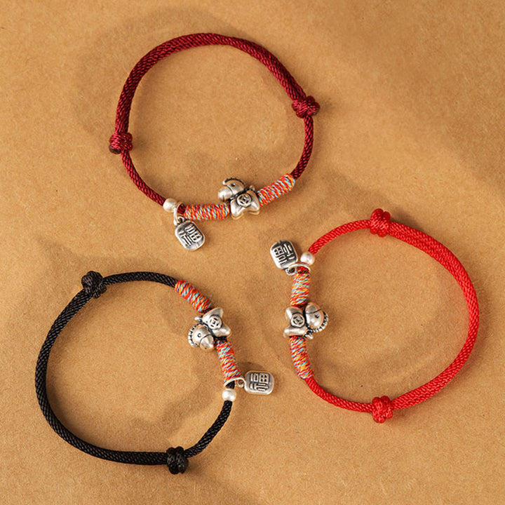 Braccialetto portafortuna intrecciato con cordino e ciondolo a forma di carattere Fu dell'anno del cavallo in argento sterling 999 Buddha Stones - image 20
