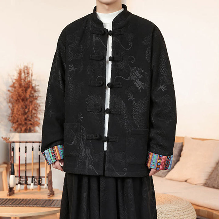 Set di 2 pezzi da uomo autunno inverno con giacca e pantaloni a maniche lunghe in cotone con bottoni e drago, stile "Buddha Stones" - image 8