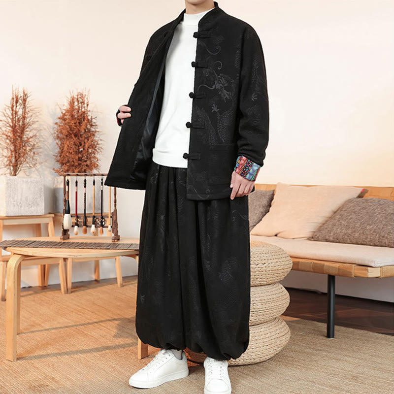 Set di 2 pezzi da uomo autunno inverno con giacca e pantaloni a maniche lunghe in cotone con bottoni e drago, stile "Buddha Stones" - image 9