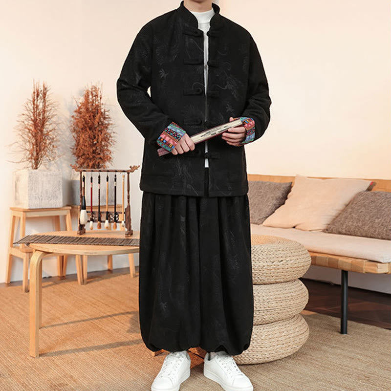 Set di 2 pezzi da uomo autunno inverno con giacca e pantaloni a maniche lunghe in cotone con bottoni e drago, stile "Buddha Stones" - image 3