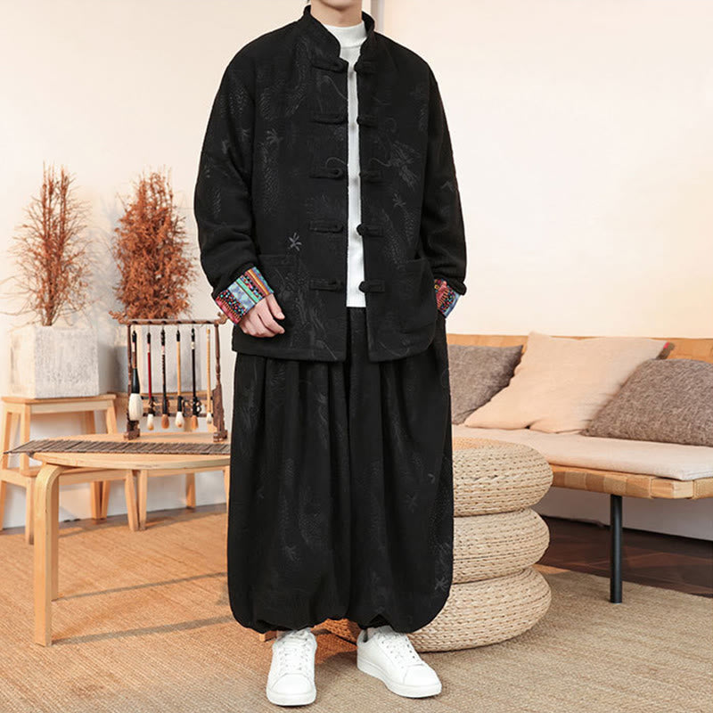 Set di 2 pezzi da uomo autunno inverno con giacca e pantaloni a maniche lunghe in cotone con bottoni e drago, stile "Buddha Stones" - image 6