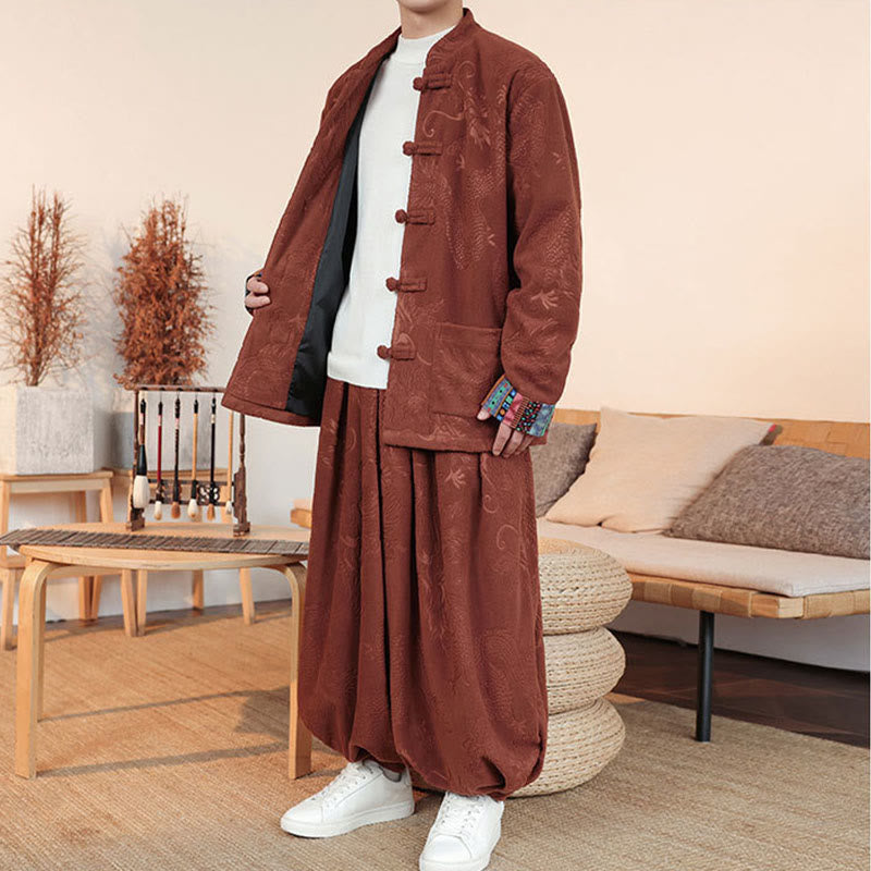 Set di 2 pezzi da uomo autunno inverno con giacca e pantaloni a maniche lunghe in cotone con bottoni e drago, stile "Buddha Stones" - image 14