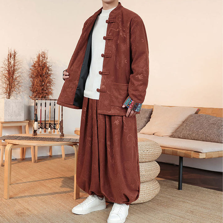 Set di 2 pezzi da uomo autunno inverno con giacca e pantaloni a maniche lunghe in cotone con bottoni e drago, stile "Buddha Stones" - image 14