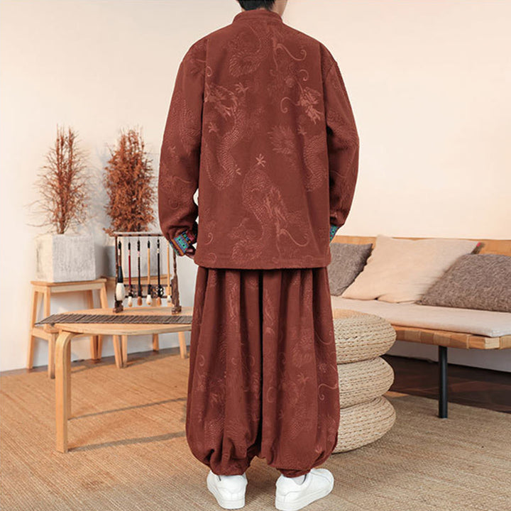 Set di 2 pezzi da uomo autunno inverno con giacca e pantaloni a maniche lunghe in cotone con bottoni e drago, stile "Buddha Stones" - image 13