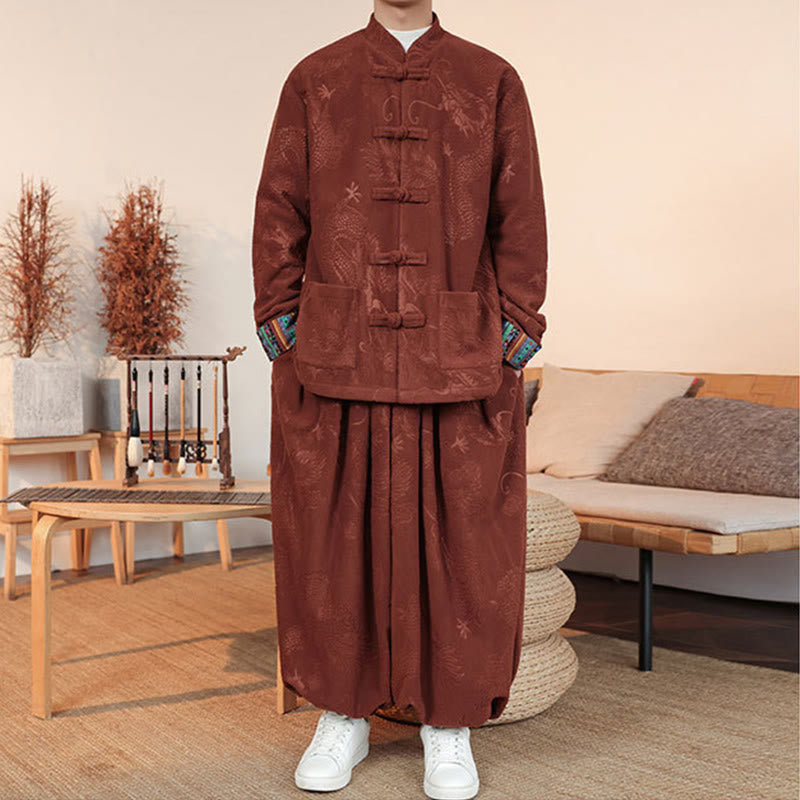 Set di 2 pezzi da uomo autunno inverno con giacca e pantaloni a maniche lunghe in cotone con bottoni e drago, stile "Buddha Stones" - image 16