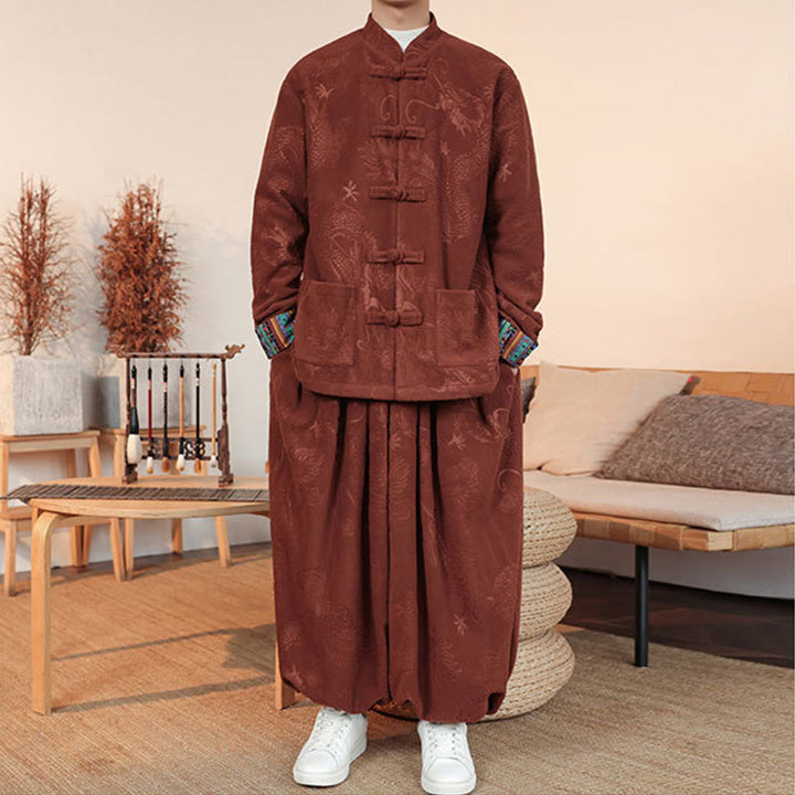 Set di 2 pezzi da uomo autunno inverno con giacca e pantaloni a maniche lunghe in cotone con bottoni e drago, stile "Buddha Stones" - image 16