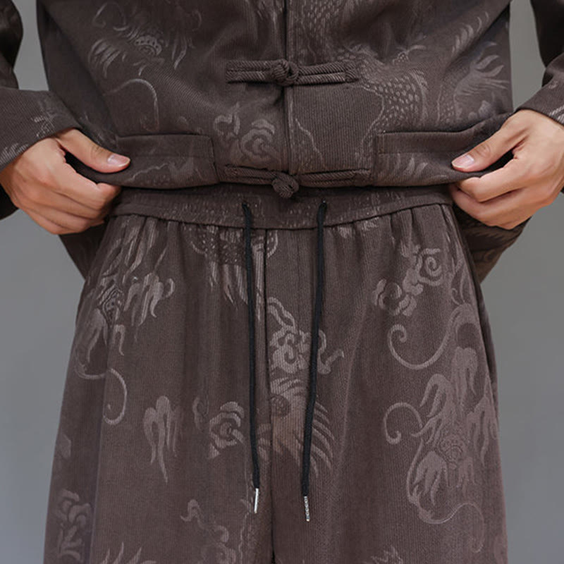 Set di 2 Buddha Stones da uomo autunno inverno con giacca e pantaloni a maniche lunghe in velluto a coste di cotone con bottoni e tasche, modello "Dragon Frog" - image 10