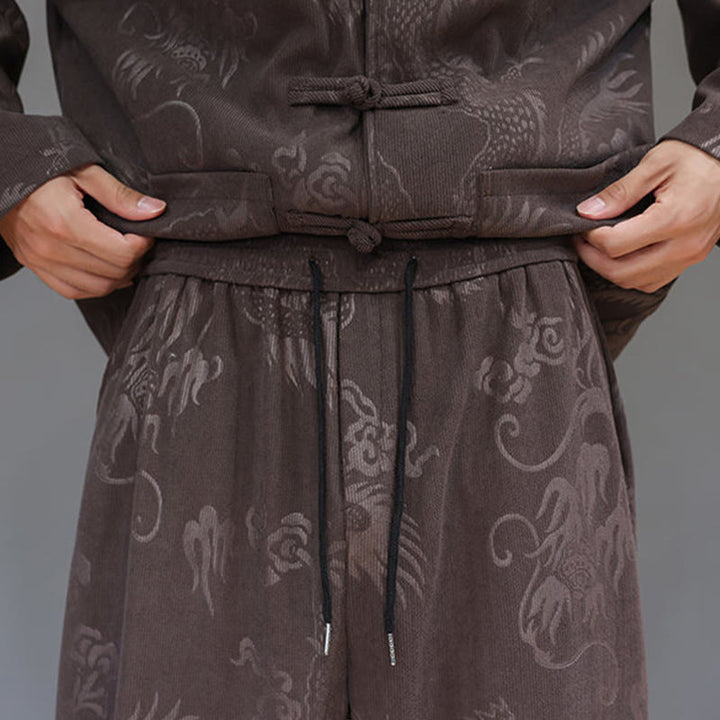 Set di 2 Buddha Stones da uomo autunno inverno con giacca e pantaloni a maniche lunghe in velluto a coste di cotone con bottoni e tasche, modello "Dragon Frog" - image 10