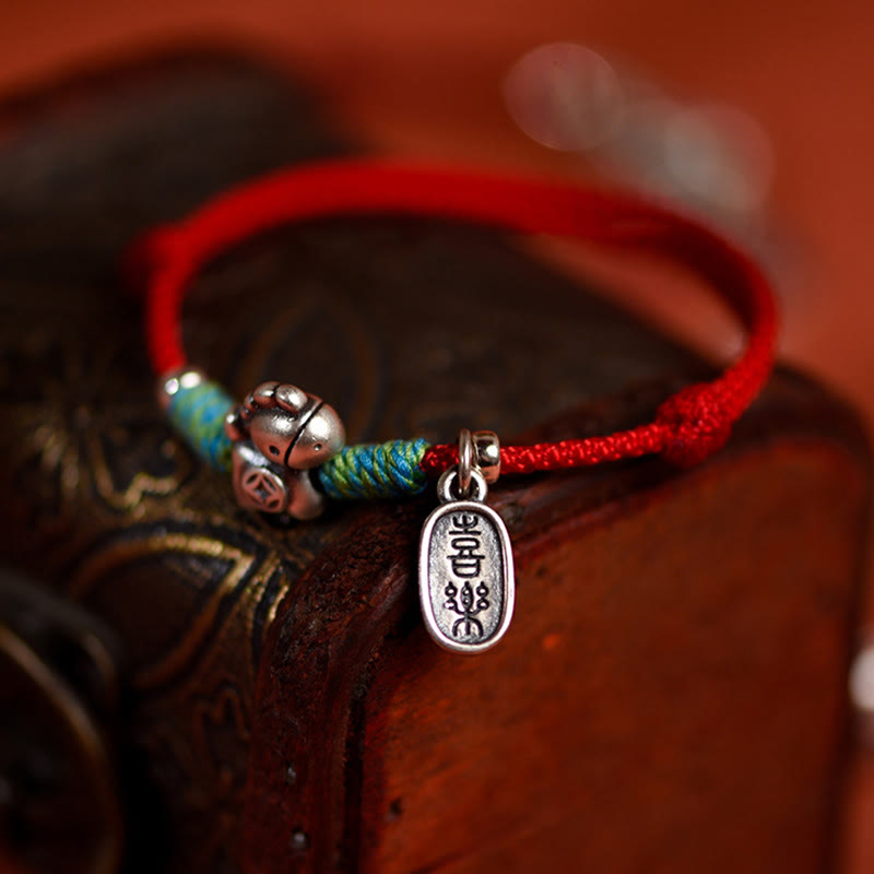 Buddha Stones Argento Sterling 999 Anno del Cavallo Argento Sterling 925 Pace e Gioia Ciondolo Braccialetto della Fortuna Intrecciato Cavigliera - image 5