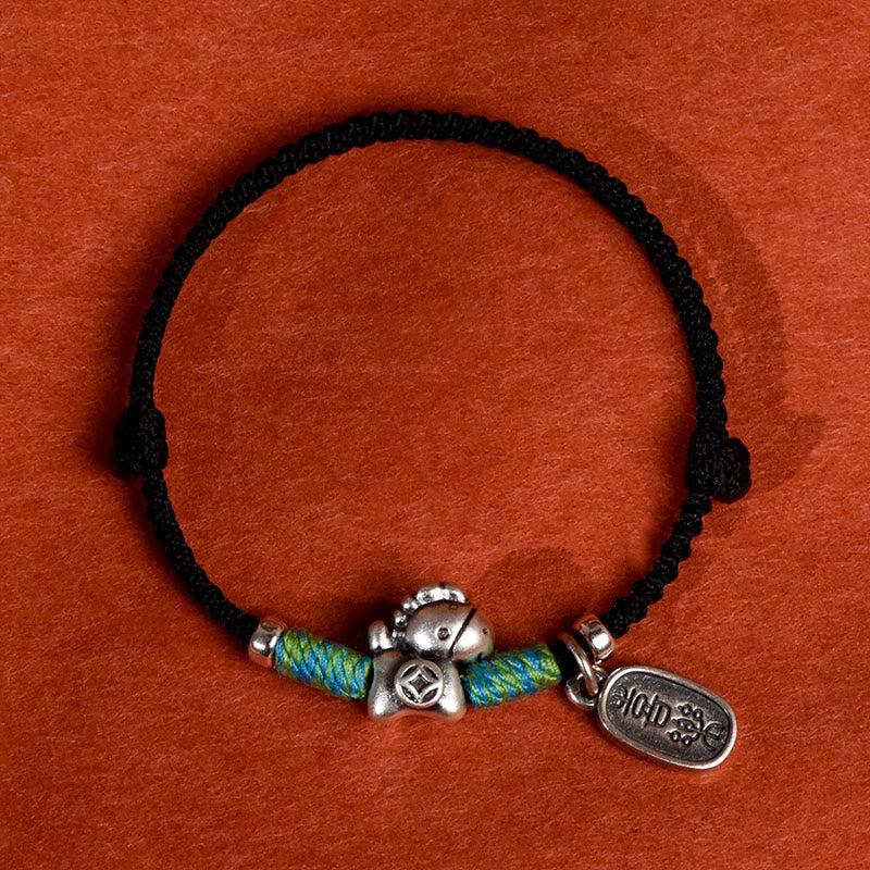 Buddha Stones Argento Sterling 999 Anno del Cavallo Argento Sterling 925 Pace e Gioia Ciondolo Braccialetto della Fortuna Intrecciato Cavigliera - Cavigliera da uomo nera con lacci - image 16