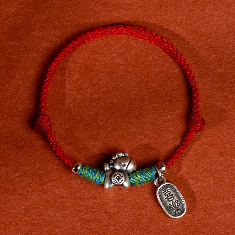 Buddha Stones Argento Sterling 999 Anno del Cavallo Argento Sterling 925 Pace e Gioia Ciondolo Braccialetto della Fortuna Intrecciato Cavigliera - Cavigliera da uomo con lacci rossi - image 0