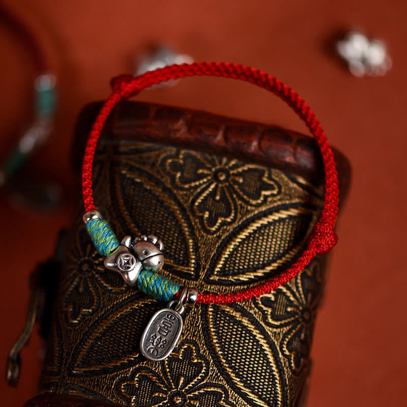 Buddha Stones Argento Sterling 999 Anno del Cavallo Argento Sterling 925 Pace e Gioia Ciondolo Braccialetto della Fortuna Intrecciato Cavigliera - image 4