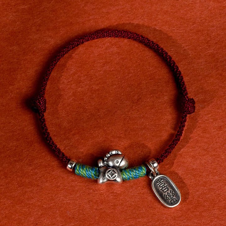 Buddha Stones Argento Sterling 999 Anno del Cavallo Argento Sterling 925 Pace e Gioia Ciondolo Braccialetto della Fortuna Intrecciato Cavigliera - Cavigliera da uomo con lacci rosso scuro - image 13