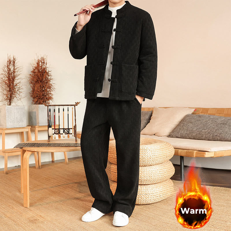 Set di 2 giacche e pantaloni invernali da uomo in cotone con bottoni a rana, a maniche lunghe, con tasche, Buddha Stones - image 18