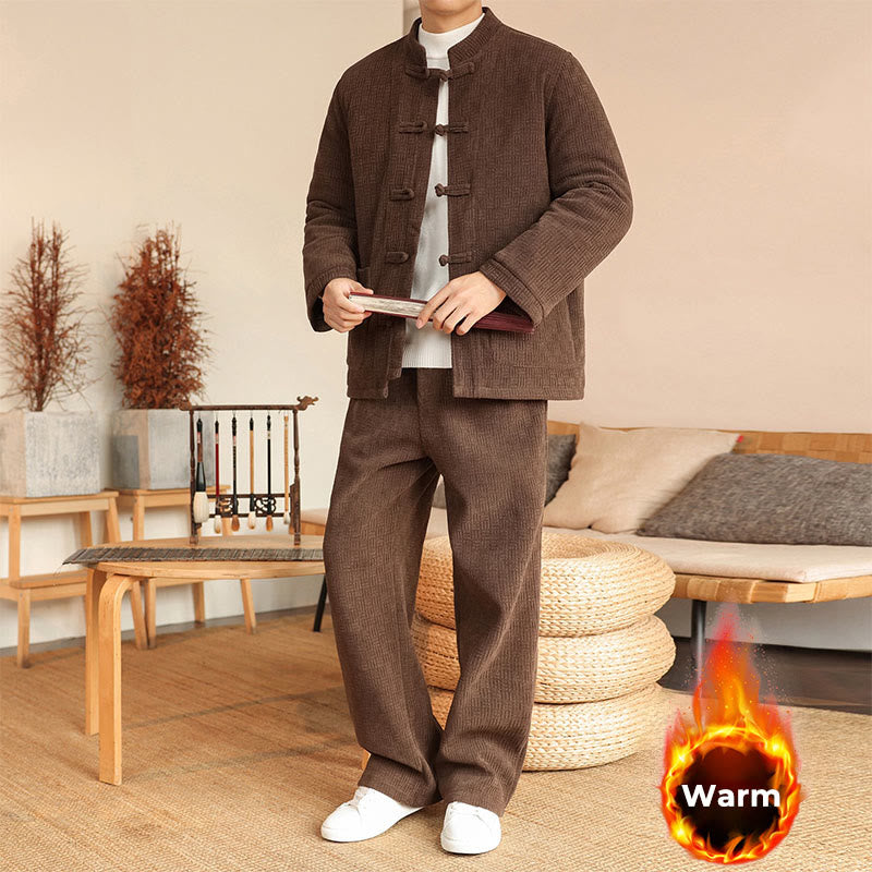 Set di 2 giacche e pantaloni invernali da uomo in cotone con bottoni a rana, a maniche lunghe, con tasche, Buddha Stones - image 26