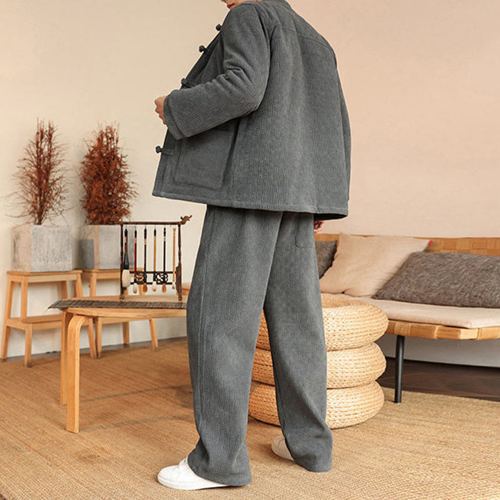 Set di 2 giacche e pantaloni invernali da uomo in cotone con bottoni a rana, a maniche lunghe, con tasche, Buddha Stones - image 3