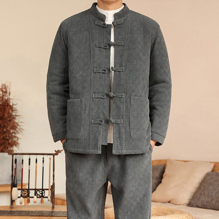 Set di 2 giacche e pantaloni invernali da uomo in cotone con bottoni a rana, a maniche lunghe, con tasche, Buddha Stones - image 8