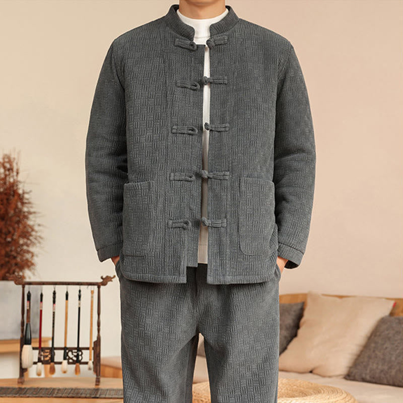 Set di 2 giacche e pantaloni invernali da uomo in cotone con bottoni a rana, a maniche lunghe, con tasche, Buddha Stones - image 8
