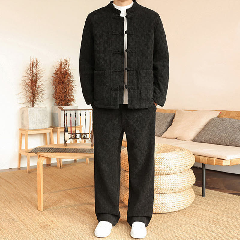 Set di 2 giacche e pantaloni invernali da uomo in cotone con bottoni a rana, a maniche lunghe, con tasche, Buddha Stones - Nero - US/UK/AU46, EU56 (5XL) - image 17