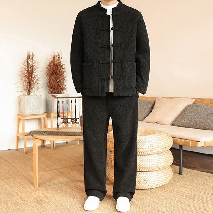 Set di 2 giacche e pantaloni invernali da uomo in cotone con bottoni a rana, a maniche lunghe, con tasche, Buddha Stones - Nero - US/UK/AU46, EU56 (5XL) - image 17