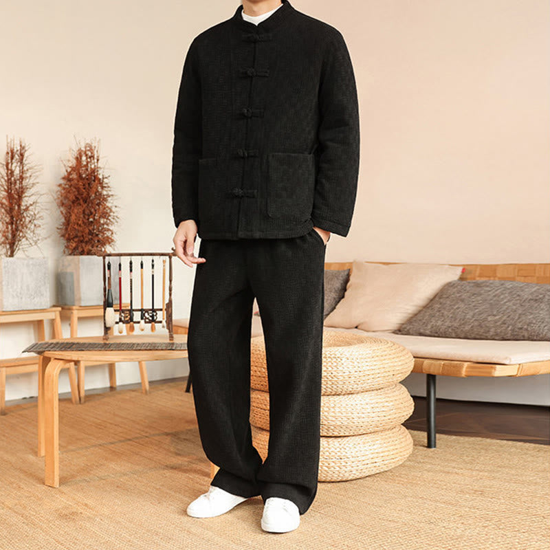 Set di 2 giacche e pantaloni invernali da uomo in cotone con bottoni a rana, a maniche lunghe, con tasche, Buddha Stones - image 22