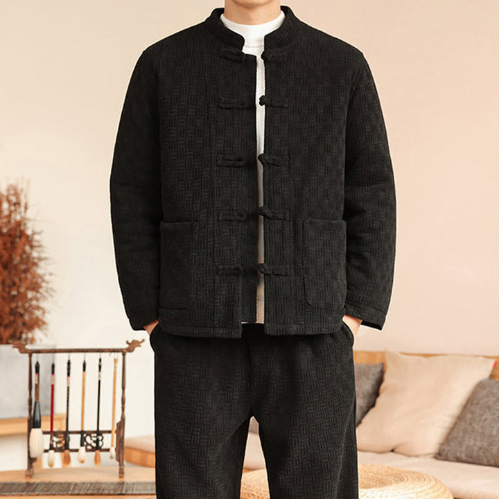 Set di 2 giacche e pantaloni invernali da uomo in cotone con bottoni a rana, a maniche lunghe, con tasche, Buddha Stones - image 24