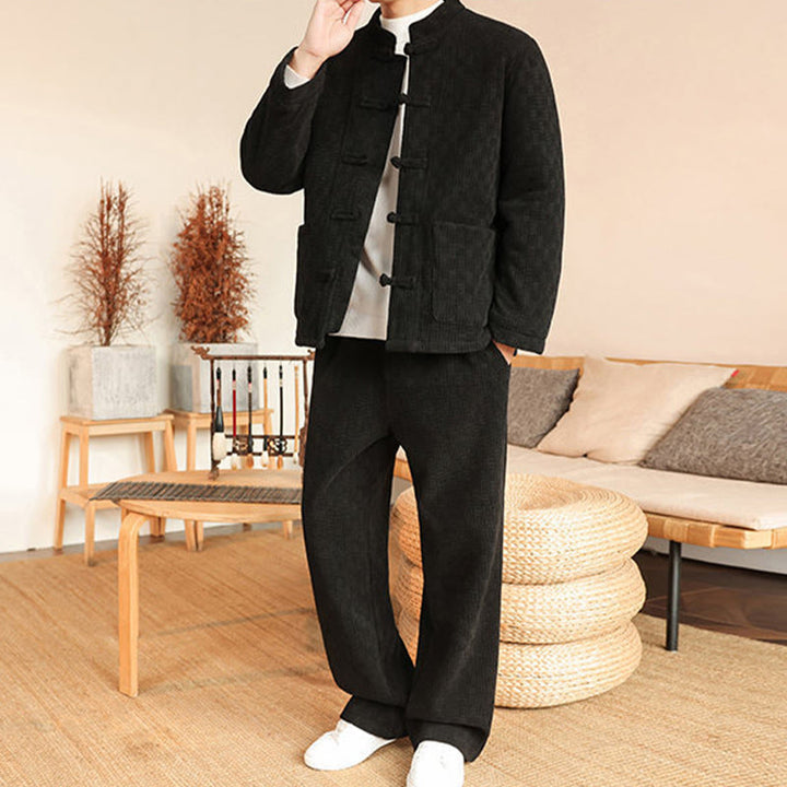 Set di 2 giacche e pantaloni invernali da uomo in cotone con bottoni a rana, a maniche lunghe, con tasche, Buddha Stones - image 23
