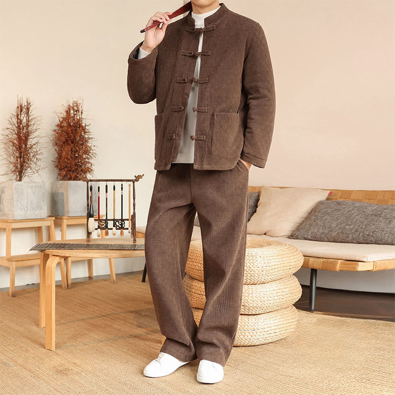 Set di 2 giacche e pantaloni invernali da uomo in cotone con bottoni a rana, a maniche lunghe, con tasche, Buddha Stones - image 27