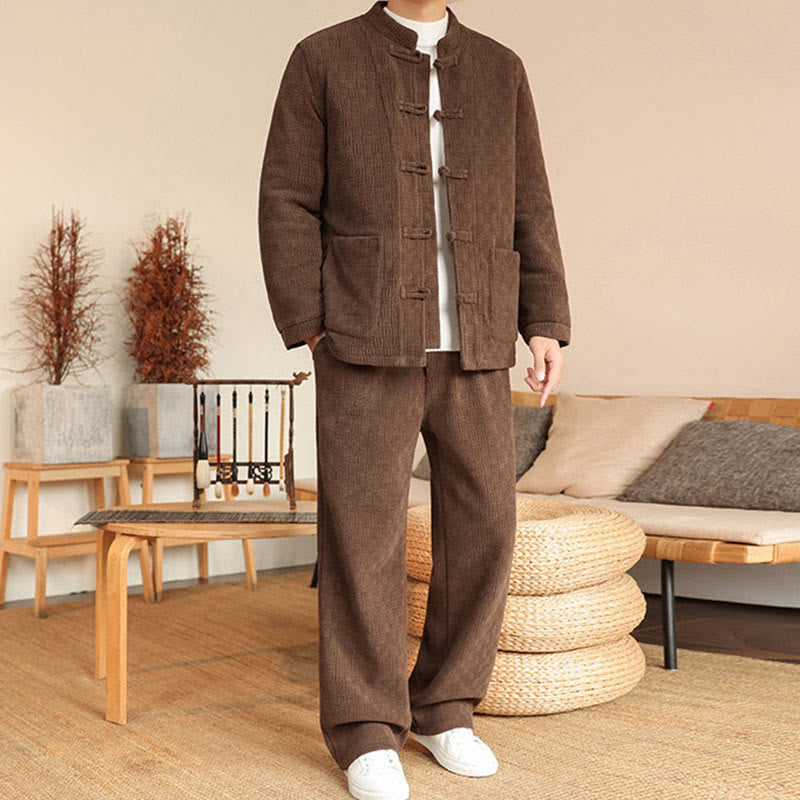 Set di 2 giacche e pantaloni invernali da uomo in cotone con bottoni a rana, a maniche lunghe, con tasche, Buddha Stones - image 29