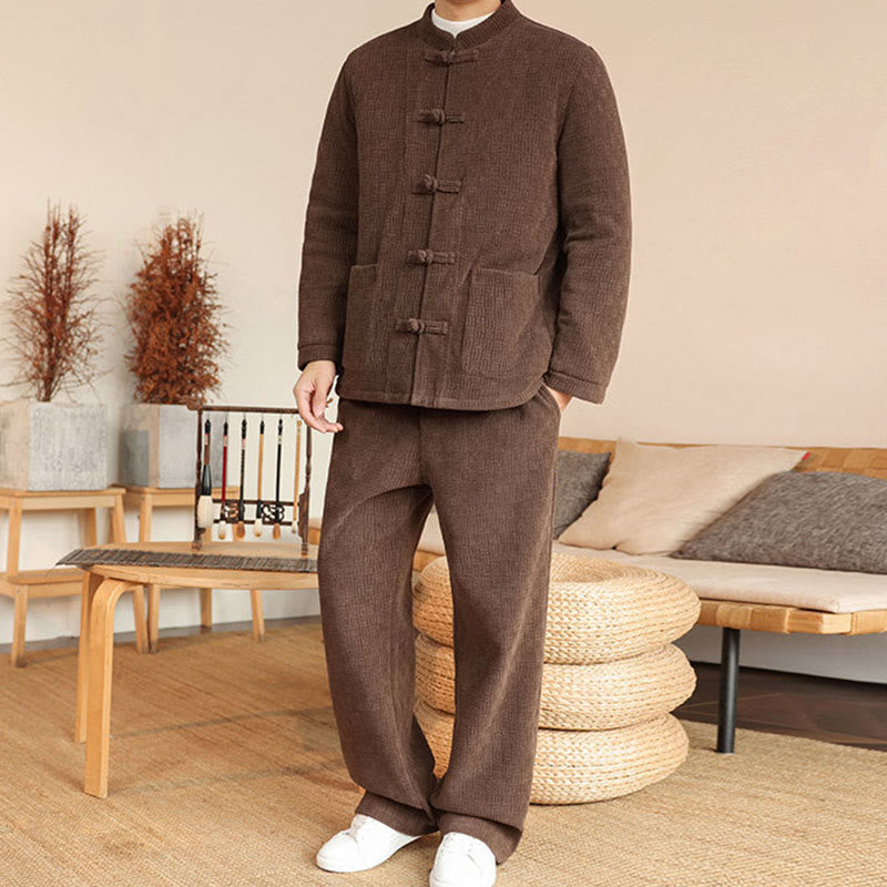 Set di 2 giacche e pantaloni invernali da uomo in cotone con bottoni a rana, a maniche lunghe, con tasche, Buddha Stones - image 32